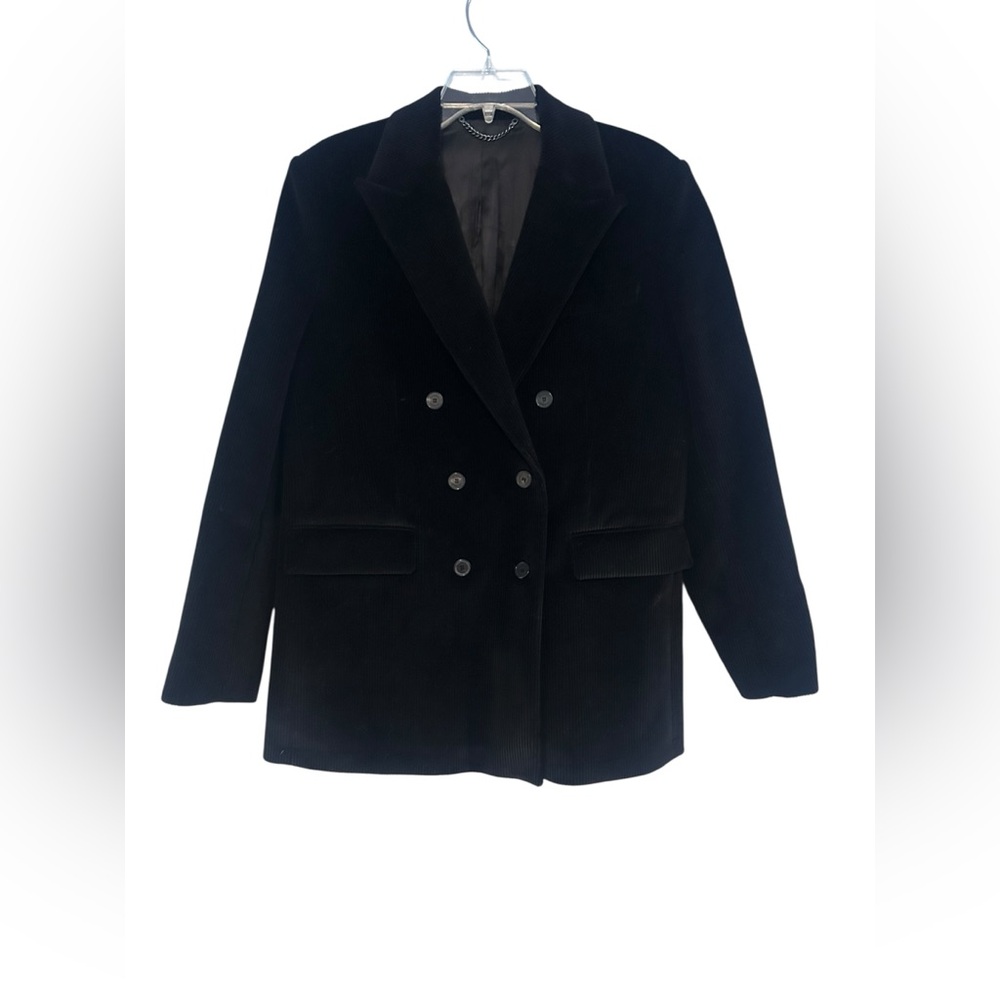 Kooples Womens Black Corduroy Double Breasted Jacket 100% Cotton NWT EU 40/8 - Picture 2 of 10